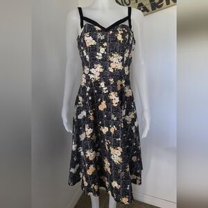 Hearts & Roses Plaid & Floral Midi A Line Retro Dress US Size 8